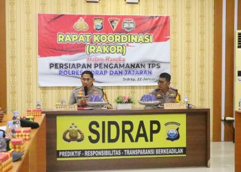 Kesiapan Pengamanan TPS Pemilu 2024, Kapolres Sidrap Pimpin Rakor