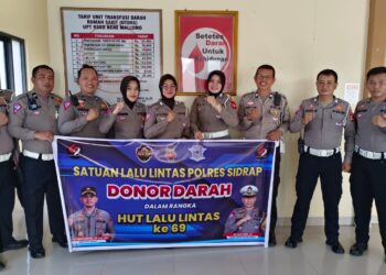 Sambut HUT Lalulintas Bhayangkara Ke-69, Sat Lantas Polres Sidrap Gelar Donor Darah