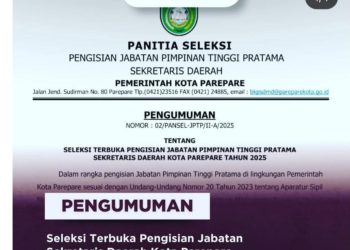 Pemkot Parepare umumkan Pendaftaran Seleksi Calon Sekda. Ini Jadwalnya