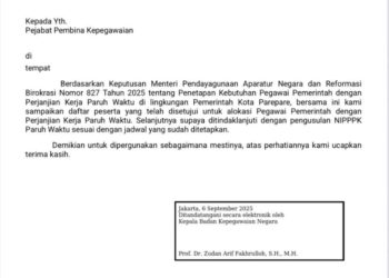 Pemkot Parepare Terima 1020 Alokasi PPPK Paruh Waktu Tahun 2025